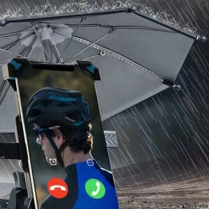 ミニ傘 自転車スマホ ホルダースタンド サイクリング 防水 ナビ 携帯 防雨 日焼け止め ブラック ナイロン 脱着簡単 スマホを雨から守る傘