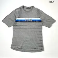 FILA フィラ　Tシャツ　半袖　グレー　プリント　ボーダー　レトロ　古着