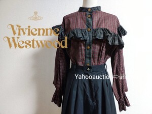 ヴィヴィアンウエストウッド 希少フリルブロッキングブラウス VivienneWestwood REDLABEL シャツ36,300 チェック柄