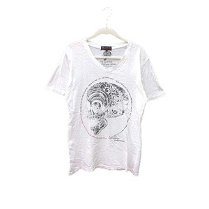 エムケーミッシェルクランオム MK MICHEL KLEIN HOMME Tシャツ カットソー Vネック プリント 半袖 46 白 ホワイト /YK メンズ