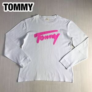 TOMMY トミー 長袖カットソー L ホワイト ビッグロゴ プリントロゴ 長袖Tシャツ ロンT