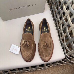 Brunello Cucinelli ブルネロクチネリ フリンジ ペニー メンズ シューズ　 靴　 ローファー 　ブラウン　サイズ選択可能