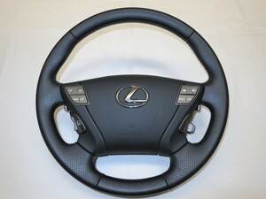 希少SZ!パドル付き!中期! LS600h LS460 USF40 UVF46 LS 純正 黒 革 ステアリング エアバック エアーバック カバー 管理番号（W-2334）