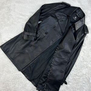 4993 バーバリーブラックレーベル『至高の領域』BURBERRY BLACK LABEL トレンチコート ラムレザー M ブラック 黒色