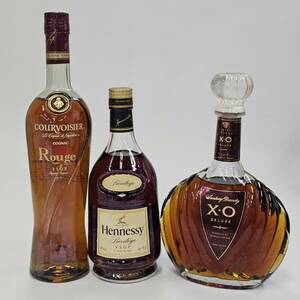 E31012(064)-610/TY5000【千葉県内のみ発送】酒　※同梱不可　3本まとめ　COURVOISIER Rouge VSOP/Hennessy Privilege VSOP/SUNTORY BRANDY