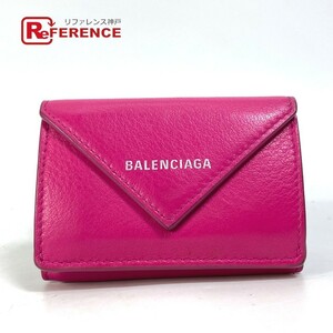 BALENCIAGA バレンシアガ 391446 ロゴ ペーパー ミニ コンパクトウォレット 3つ折り財布 レザー ピンク レディース【中古】