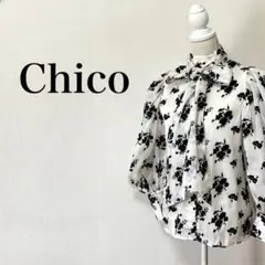 Chico ボウタイパワショルブラウス　花柄　シアー　華やか