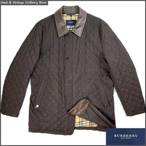 即決★BURBERRY LONDON★メンズLL キルティングコート バーバリー 黒系 ブラック ノバチェック フェイクレザー ジャケット 中綿