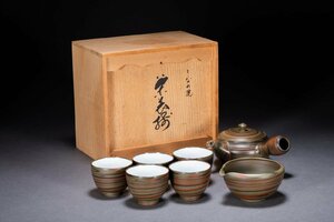 【善古堂】某有名オークション買入 時代物 常滑焼 節彦造 茶器揃 五客 骨董品 古美術0825-136S01　