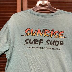 1スタ 再落無し AMLE USA製 水色 ビーチ Tシャツ サーフ サーフィン ショップ SUNRISE 90s 00s ビンテージ 古着 卸