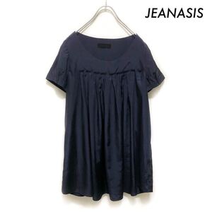 JEANASIS ジーナシス★半袖ブラウス フロントタック チュニック丈 ネイビー 紺