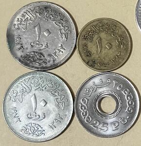 エジプト　10ミリエム　10ピアストル　25ピアストル　4枚セット　外国コイン　アンティーク　古銭　外国銭　エジプトコイン　まとめ