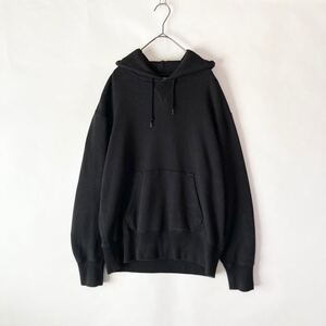 MHL. × LOOPWHEELER LIGHT LOOPBACK COTTON HOODIE 日本製 エムエイチエル別注 吊り編み スウェット パーカー ブラック size L