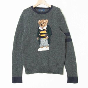 【1円スタート】POLO RALPH LAUREN ラルフローレン POLOベア クルーネック長袖セーター ニット トップス トラッド 秋冬 グレー 灰色 SP