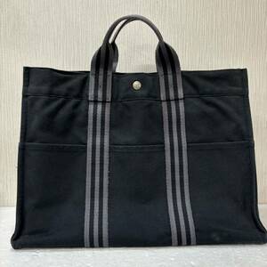 [K3015]1円スタート！HERMES エルメス フールトゥMM トートバッグ キャンバス 黒 バッグ ブラック 