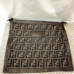 【中古美品/TO】FENDI フェンディ ズッカ柄 キャンバス×レザー フリーケース ポーチ レディース メンズ ブラウン系 IM0427/002