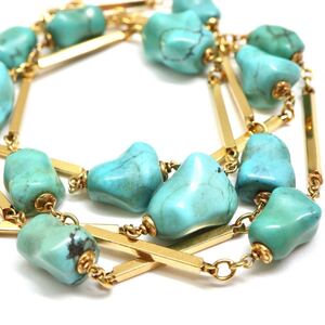 1円〜!!良品!!▲K18 天然トルコ石ステーションネックレス▲ D 約28.6g 約66.5cm ターコイズ turquoise necklace jewelry FB3/FB3 C