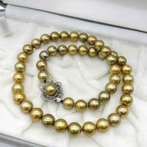 【テリ良好!!】アコヤ あこや ゴールデン パール ネックレス 8.5mm〜9mm 45cm K14WG 刻印 47.8g 本真珠 akoya pearl jewelry necklace 大珠