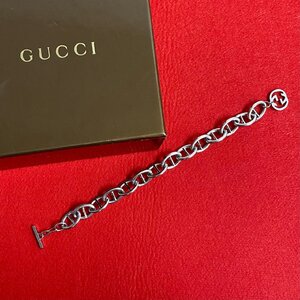 極 美品 希少品 GUCCI グッチ アンカーチェーン トムフォード期 GGロゴ モチーフ メタル ブレスレット バングル メンズ シルバー 35140