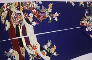 【京わぎれ】正絹 振袖 はぎれ 片見頃分 未使用新古品 絵羽汚れ色焼け有 訳あり品 生地巾39.5cm×長さ3.6ｍ 振5-身2