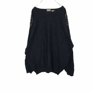 JOIA ニット レディース XL ブラック ジョイアス セーター 丸首 装飾品 ビーズ ワンポイント 古着卸 アメリカ仕入 t2112-3158