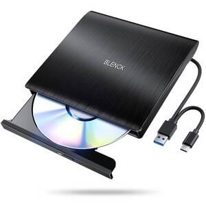 【人気商品】読取/書込可 バスパワー駆動 外付けCDドライブ USB3.0＆Type-C両接続 軽量 薄型 光学ドライブ 外付けD