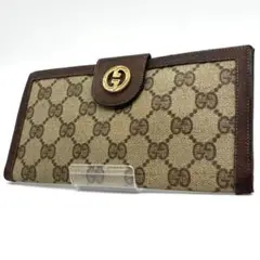 GUCCI　インターロッキング　長財布　札入れ　GG柄　PVCレザー　ベージュ