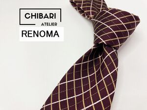 【超美品】RENOMA　レノマ　チェック柄 ネクタイ 3本以上 送料無料 メンズ ワインレッド　1103040