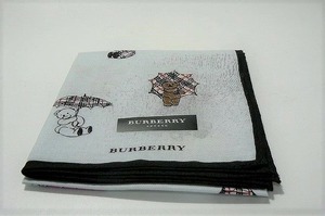 バーバリーロンドン BURBERRY LONDON 大判 ハンカチ 水色系・ベアー