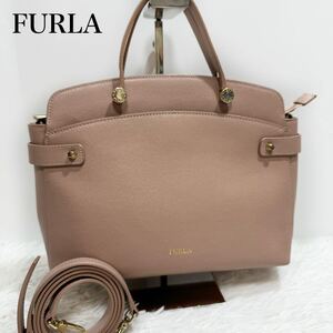 超美品！FURLA フルラ　アガタ　2way ショルダーバッグ　ハンドバッグ　ピンク系　レザー