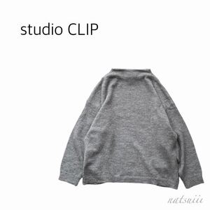 studio CLIP スタディオクリップ . アルパカ 混 ボトルネック グレー バックドレープ タック プルオーバー ニット ストレッチ 送料無料