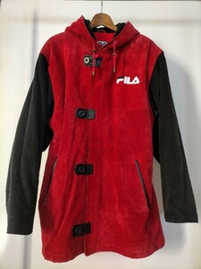 状態良好 ビッグサイズ 90s ビンテージ FILA フィラ フード付き スウェード×太畝コーデュロイ切替ジャケット XL ★USA古着ハーフコート