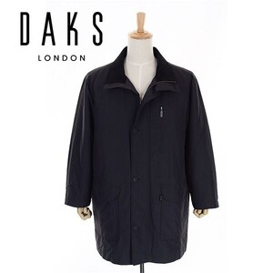 A5086/美品 秋冬 DAKS ダックス ナイロン コットン ジップアップ チェック ライナー付き ハーフ 膝丈 ステンカラーコート L 灰色/メンズ