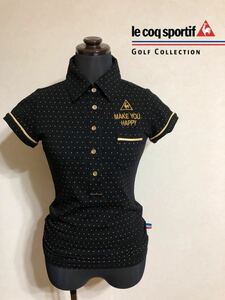 【良品】 le coq sportif golf ルコック ゴルフ ウェア レディース スター柄 ポロシャツ トップス サイズM 半袖 黒 金 デサント QGL1756