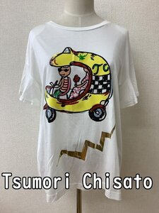 ツモリチサト (Tsumori Chisato) 白カットソー フリル袖 イラストプリント サイズ2