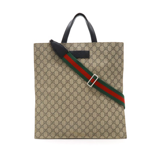 GUCCI グッチ ソフトGGスプリーム トートバッグ 2WAY ショルダーバッグ 縦長 PVC レザー ベージュ ブラック 黒