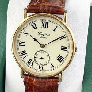 【1円〜】LONGINES ロンジン 腕時計 メンズ スモセコ アイボリー系文字盤 ゴールド ローマン ラウンドフェイス 正規品