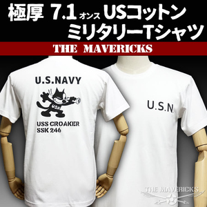 極厚 スーパーヘビーウェイト ミリタリー Tシャツ L 米海軍 NAVY CROAKER 白 ホワイト