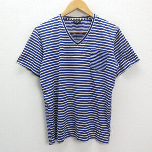 n■ポールスミス/Paul Smith ボーダー柄 VネックTシャツ【M】紺/MENS/172【中古】