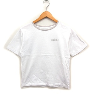 ナチュラルビューティーベーシック NATURAL BEAUTY BASIC プリント Tシャツ カットソー 半袖 丸首 コットン M ホワイト /FT12 レディース