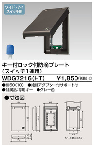 東芝 WDG7216(HT) キー付ロック付防滴プレート プレート鍵付防滴 スイツチ1連用 グレー 新品未開封