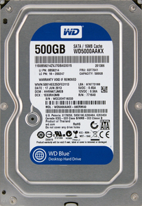 Western Digital WD5000AAKX-08ERMA0 FRU:03T7041 3.5インチ SATA600 500GB 1090回 10186時間