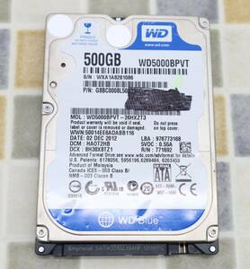 ∠ 500GB フォーマット済｜2.5インチ ハードディスク HDD｜WD Blue ウェスタンデジタル WD5000BPVT ｜SATA 内蔵型 HDD ■O1201