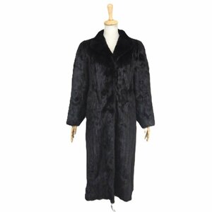 訳あり品【 金 SAGA MINK★LANVIN 】￥1000～ 高級毛皮　ダークミンク 毛皮美品◆超ロングコート：114cm丈　大き目　13号　ブラック◆U822T