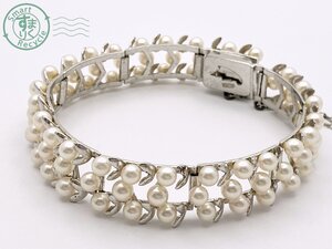 BA0602672　★ パール 真珠 SILVER シルバー ブレスレット 腕周り約18㎝　パール約4ｍｍ 幅約13.9ｍｍ 重量約22.1ｇ アクセサリー