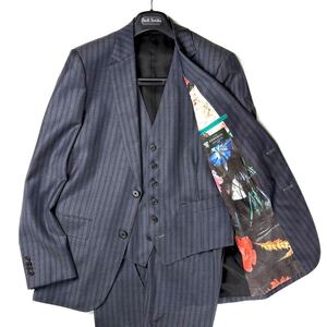 Paul Smith × DORMEUIL 3ピーススーツ Lサイズ ポールスミス ストライプ ドーメル AMADEUS 365 グレー 通年 花柄 フラワー SOHO ベスト