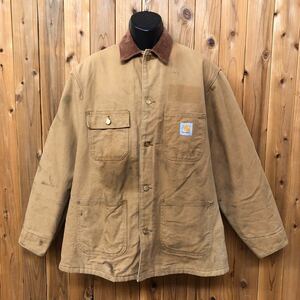 Carhartt＊カーハート メンズ42 ミシガンチョアコート ワークジャケット カバーオール ベージュ ダック地 ミリタリー アウター USA古着