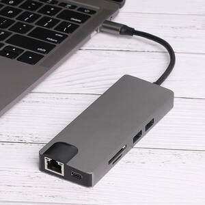 【新品同様】USB C対応マルチアダプター [USB C出力　USB 3.0ハブ、HDMI端子、有線LAN 10 Giga、メモリーカードリーダー、モニター端子]