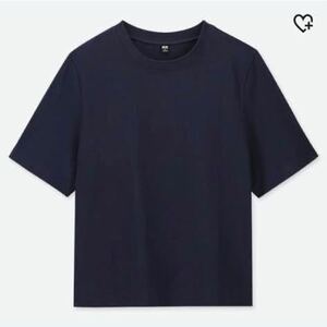 【新品】ユニクロ UNIQLO クロップド クルー ネック Ｔ（半袖）/69・navy/women・Ｌ/413675/2019//10/