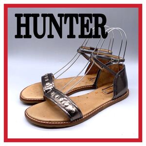 HUNTER [ハンター] フラット サンダル スタッズ アンクルストラップ レザー エナメル ブロンズ US9 UK7 26cm 靴 シューズ ユニセックス 